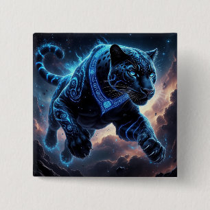 Mystischer schwarzer Panther mit leuchtenden Muste Button