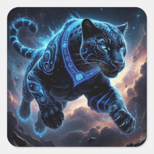 Mystischer schwarzer Panther mit leuchtenden Muste Quadratischer Aufkleber