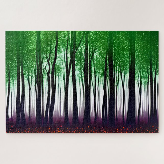 Mystischer Schwarzwald mit grünen Blätter Puzzle (Horizontal)