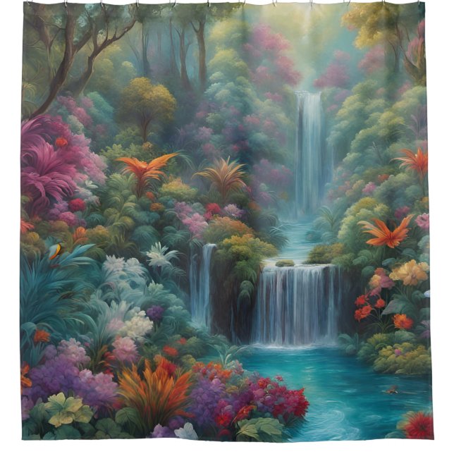"Mystischer tropischer Wasserfall" Duschvorhang (Vorderseite)