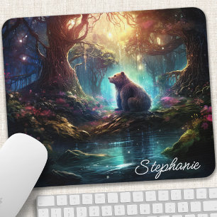 Mystischer Wald-Bär-Fantasie-Name-Design Mousepad