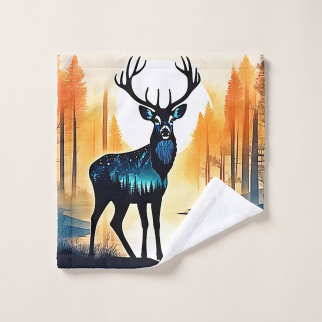 Mystischer Waldhirsch Badhandtuch Set (Waschlappen)