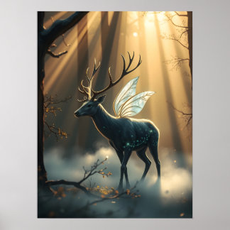 Mystischer Waldhirsch mit Feenflügeln Poster