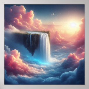 Mystischer Wasserfall aus schwebender Fantasie Poster