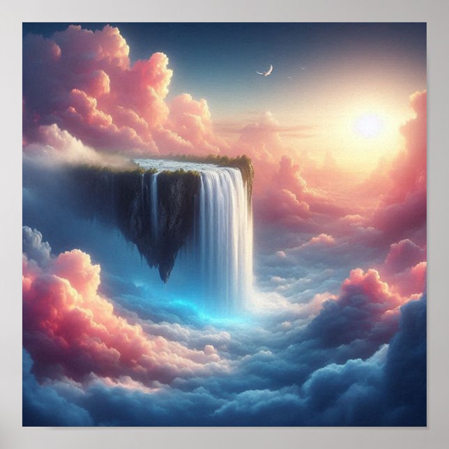 Mystischer Wasserfall aus schwebender Fantasie Poster (Vorne)