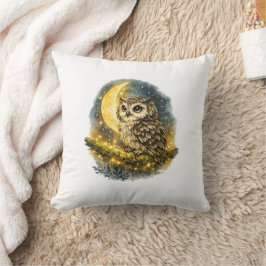 Mystischer Wasserfarb-Owl und goldener Halbmond Kissen