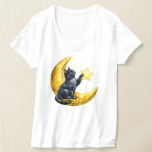 Mystischer Wasserfarben-Schwarzer Katze auf golden T-Shirt