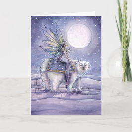 Mystischer Weihnachtskarten-feenhafter ReitEisbär Feiertagskarte