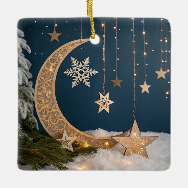 Mystischer Weihnachtsmond Keramikornament (Vorderseite)