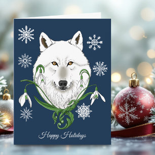 Mystischer Weißer Arktischer Wolf Winter Schneeglö Karte