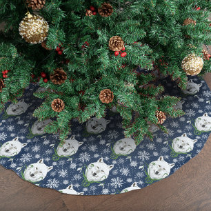 Mystischer Weißer Arktischer Wolf Winter Schneeglö Polyester Weihnachtsbaumdecke