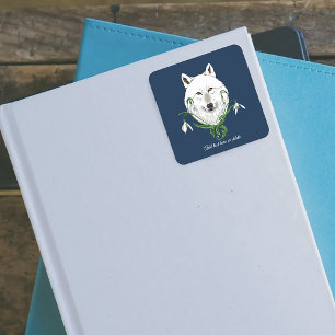 Mystischer Weißer Arktischer Wolf Winter Schneeglö Quadratischer Aufkleber