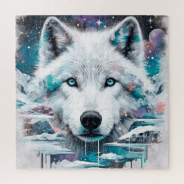 Mystischer Weißer Wolf in gefrorener Galaxie Puzzle