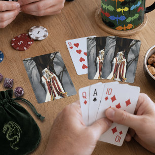Mystischer Weißer Zauberer Rabe Eichenbaum Fantasi Spielkarten