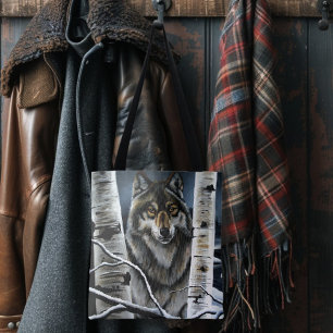 Mystischer Winter Alpha Wolf Birkenwald Wildnis