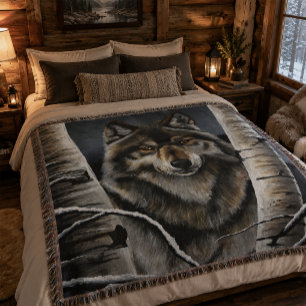 Mystischer Winter Alpha Wolf Birkenwald Wildnis Decke