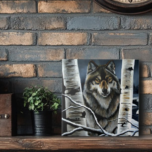 Mystischer Winter Alpha Wolf Birkenwald Wildnis Fliese