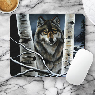 Mystischer Winter Alpha Wolf Birkenwald Wildnis Mousepad