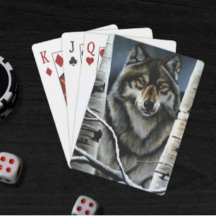 Mystischer Winter Alpha Wolf Birkenwald Wildnis Spielkarten