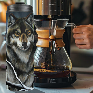 Mystischer Winter Alpha Wolf Birkenwald Wildnis Thermosbecher