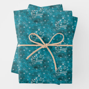 Mystischer Winterblauer Silber-Schneeflocken Lass  Geschenkpapier Set