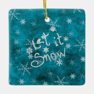 Mystischer Winterblauer Silber-Schneeflocken Lass Keramikornament
