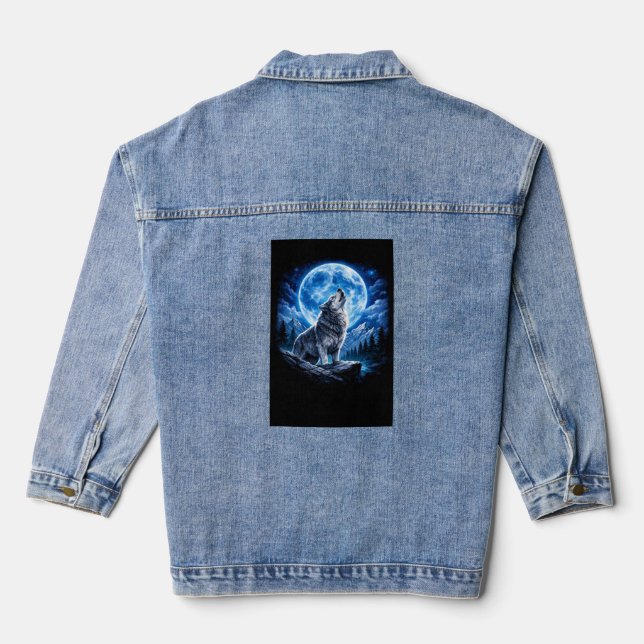 Mystischer Wolf heult Jeansjacke (Rückseite)