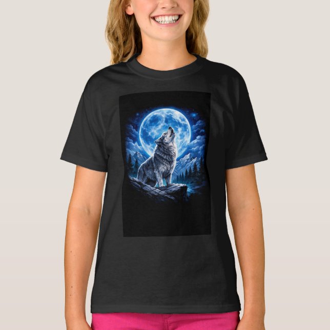 Mystischer Wolf heult T-Shirt (Vorderseite)