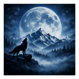 Mystischer Wolf in der Wildnis unter dem Mond Be Poster