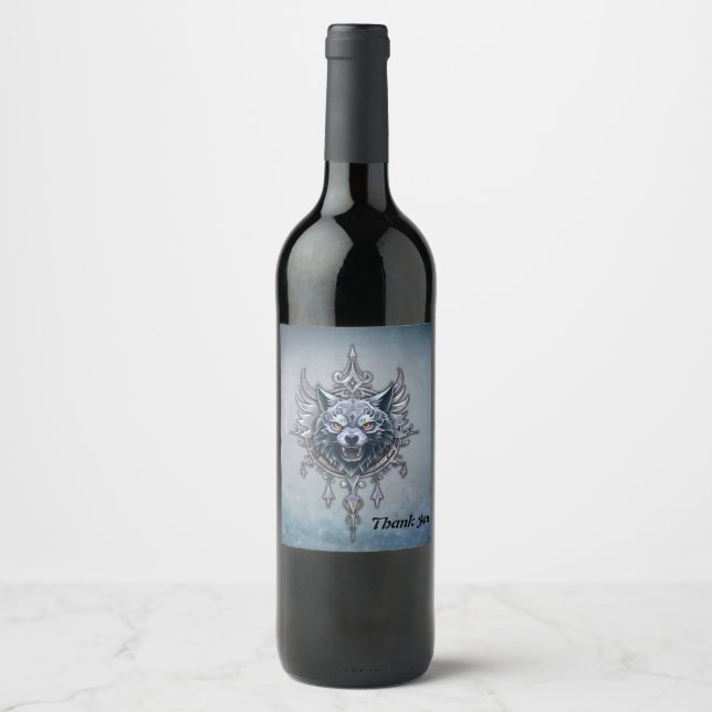 Mystischer Wolf Kopf. Weinetikett (Vorderseite)