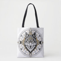 Mystischer Wolf Mandala Mondphasen Boho-Tasche