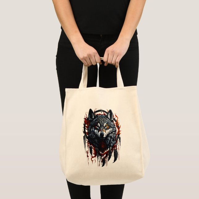 Mystischer Wolf mit Dreamcatcher Tragetasche (Vorderseite (Produkt))