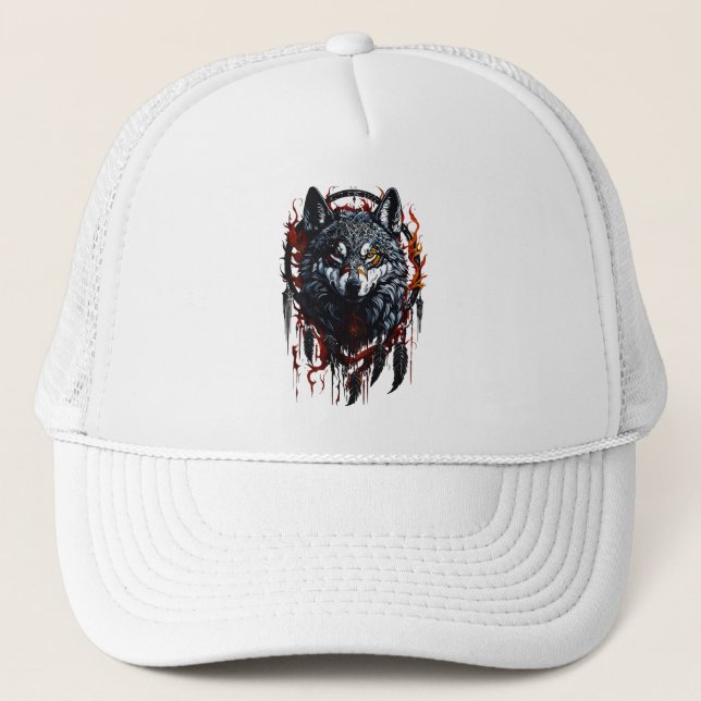 Mystischer Wolf mit Dreamcatcher Truckerkappe (Vorderseite)
