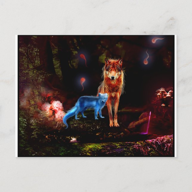 Mystischer Wolf und Fox Postkarte (Vorderseite)