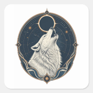 Mystischer Wolfmond - Zeltgotische Nachtkunst Quadratischer Aufkleber