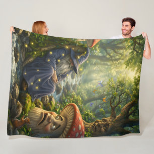 Mystischer Zauberer und leuchtende Glühwürmchen, v Fleecedecke
