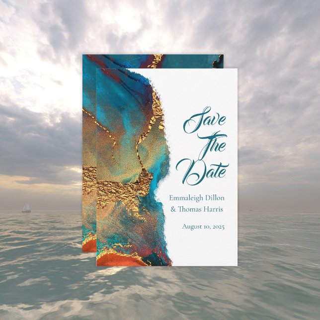 Mystisches Abstraktes Aquamarines Korallengold Save The Date (Von Creator hochgeladen)