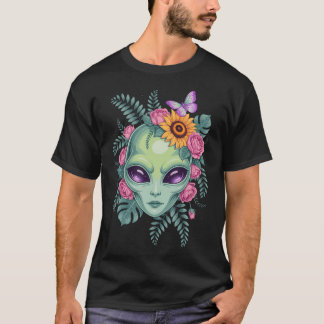 Mystisches Alien-Blumengrafik mit Sonnenblumen-But T-Shirt