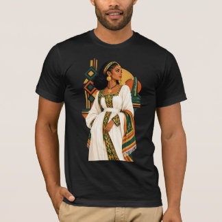 Mystisches äthiopisches Kultur-Frauen-Sonne-&-Mond T-Shirt