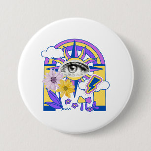 Mystisches Auge Regenbogenbogen Farbige Florale Bo Button