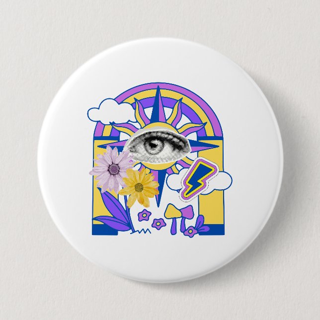 Mystisches Auge Regenbogenbogen Farbige Florale Bo Button (Vorderseite)