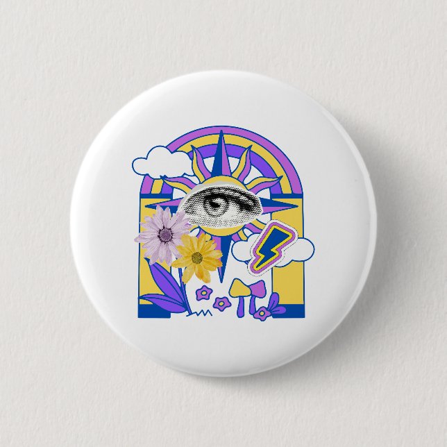 Mystisches Auge Regenbogenbogen Farbige Florale Bo Button (Vorderseite)