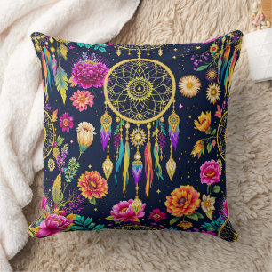 Mystisches bohemianisches florales Navy-Gold-Muste Kissen