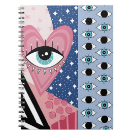 Mystisches Böse-Augen-Herz Pop-Art Retro-Himmels-D Notizblock