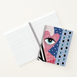Mystisches Böse-Augen-Herz Pop-Art Retro-Himmels-D Notizbuch