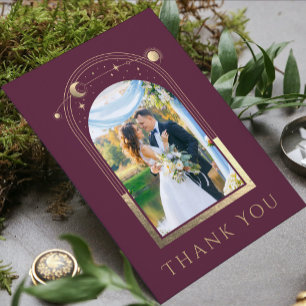 Mystisches Chic Pum Gold Star Moon Foto Hochzeit Dankeskarte