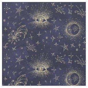 Mystisches Design Vintager Stil. Auge, Mond, Stern Stoff