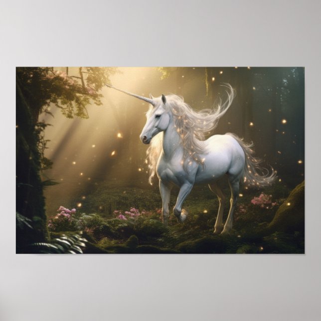 Mystisches Einhorn im verzauberten Wald — Fantasie Poster (Vorne)