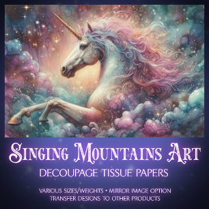 Mystisches Einhorn in Wolken Fantasie Art Decoupag Seidenpapier