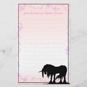 Mystisches Einhorn mit Linien (rosa mit violetten  Briefpapier